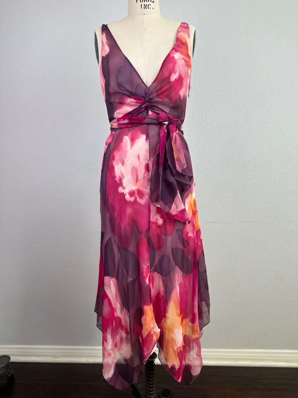 Bcbgmaxazria Y2K Fairy Watercolor Silk Chiffon Floral Halter Convertible Dress